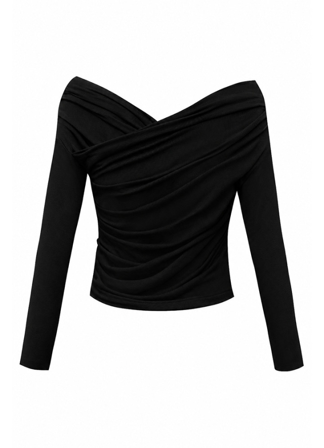 Bluza neagra din lana si lyocell cu drapaje Anuska