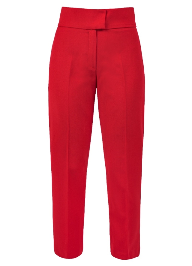 Pantaloni birou din lana rosii cu croiala cambrata deasupra gleznei Luton