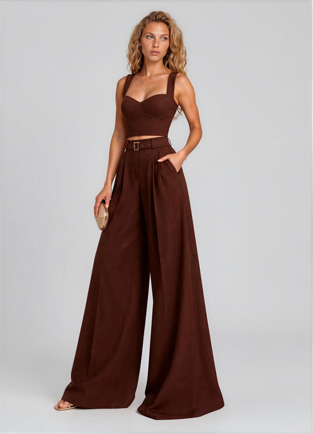 Set maro din aceeasi tesatura format din corset cu bretele si pantaloni palazzo Kassira