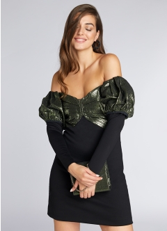 Rochie scurta de petrecere neagra cu croiala in A si umeri supradimensionati Mambo