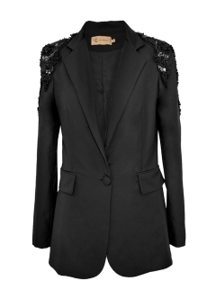 Sacou cocktail negru din lana cu broderii Borgia