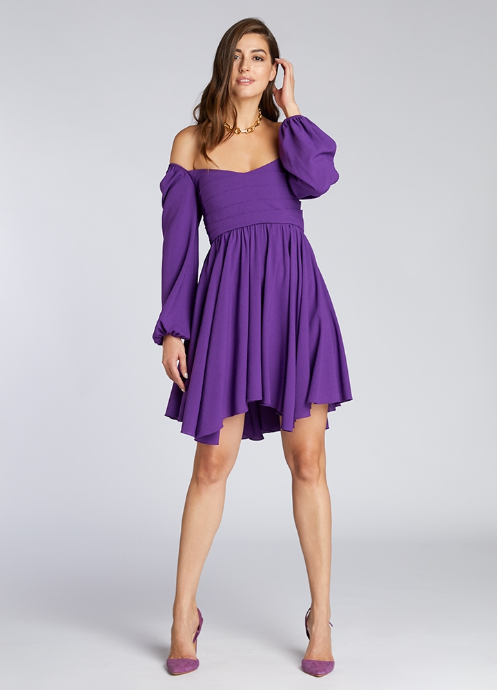 Rochie din vascoza mov babydoll cu decolteu spate ajustabil Girona