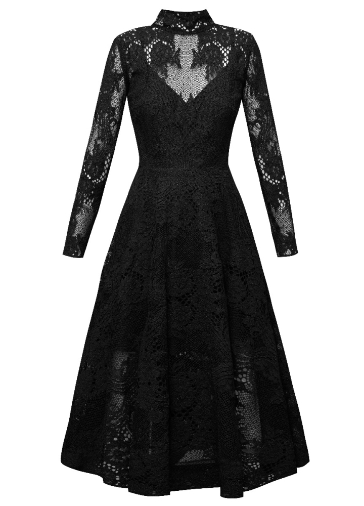 Rochie midi din dantela neagra Tulua
