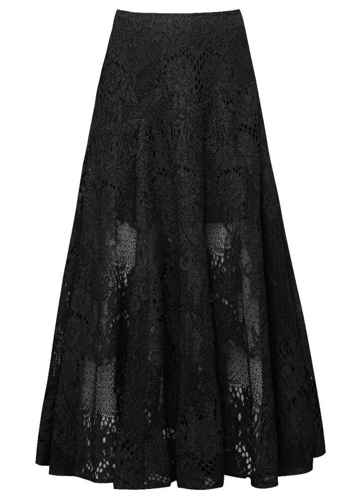 Fusta midi din dantela neagra in clini Thea