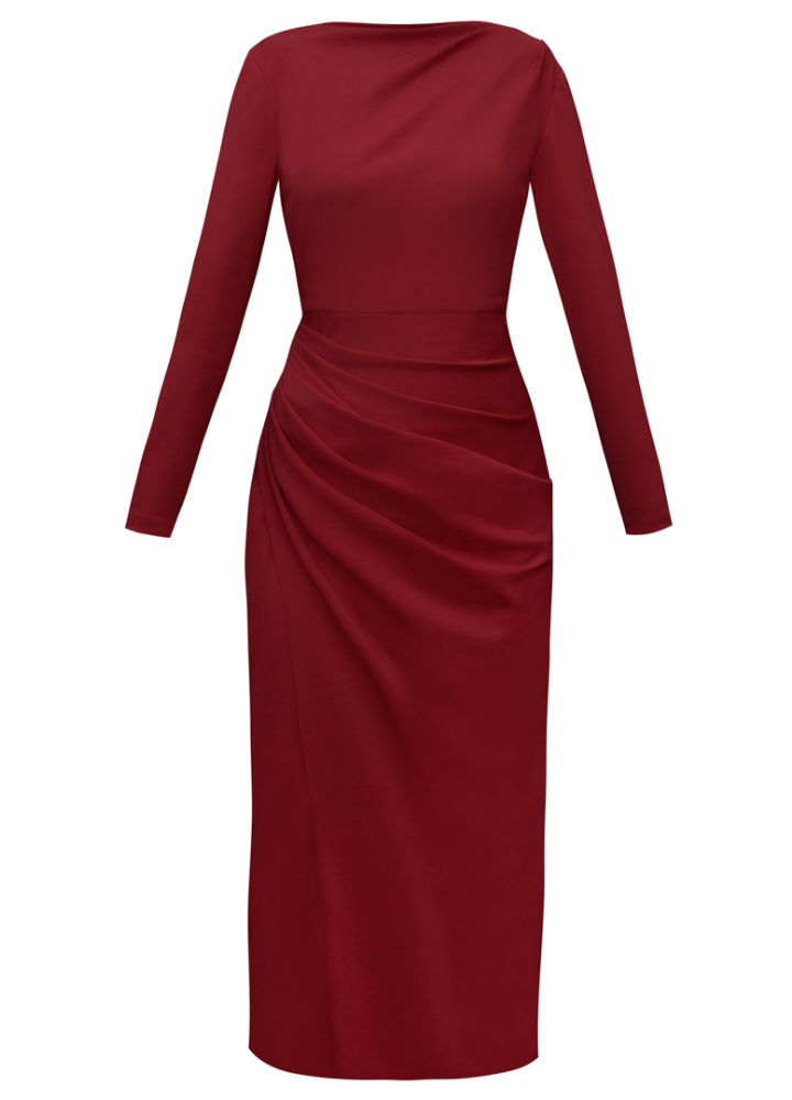 Rochie midi rosie din lyocell cu drapaje Zahara