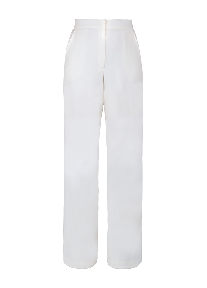Pantaloni albi din lana cu talie inalta Bailey