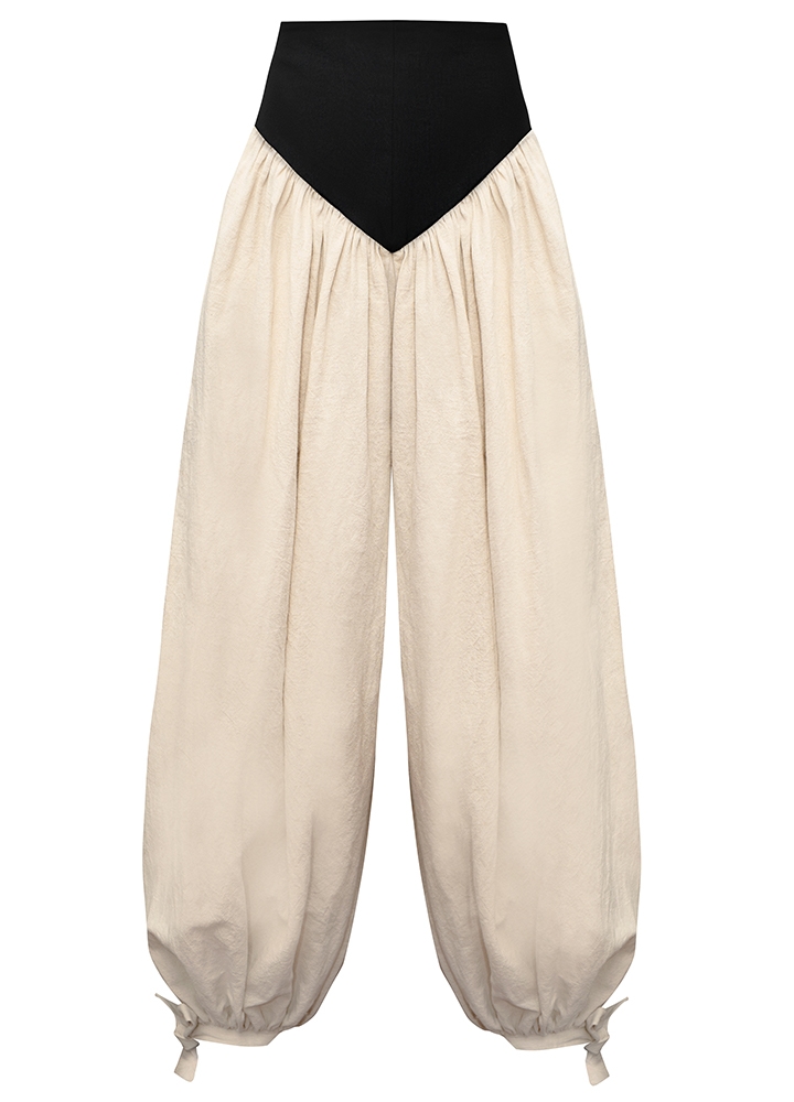 Pantaloni tip balon bej si negru din  bumbac Elyra