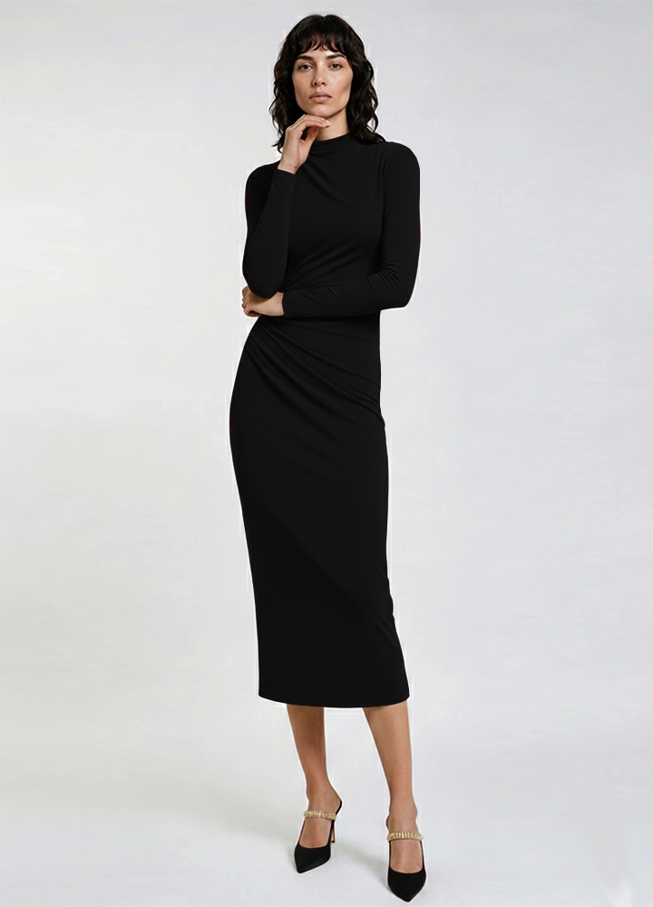 Rochie bodycon neagra din lyocell cu drapaje Kaira