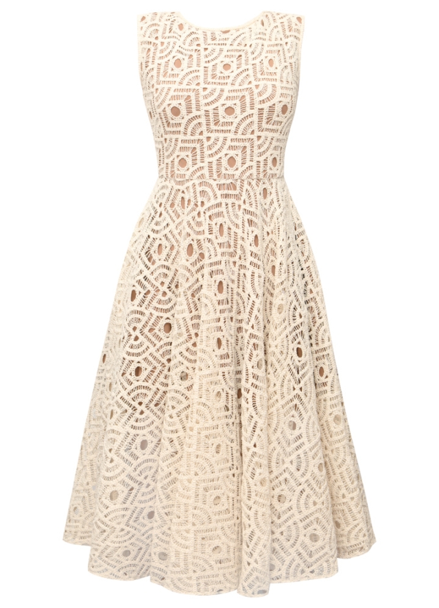 Rochie midi bej din bumbac macrame Chiara