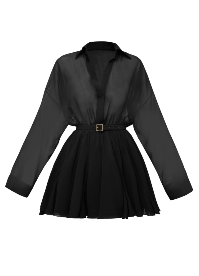Rochie camasa scurta neagra din matase in clini Anahi