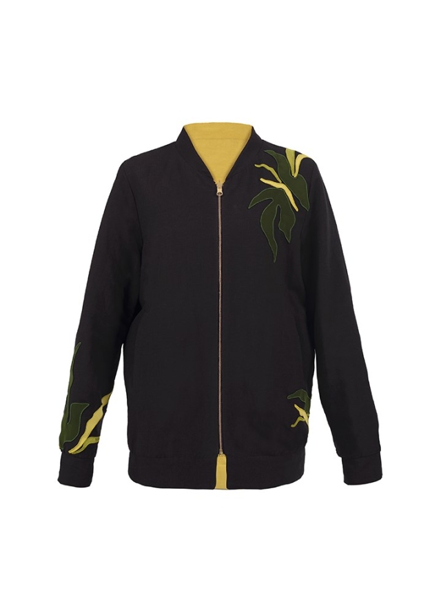 Jacheta reversibila neagra din in cu broderii Valley