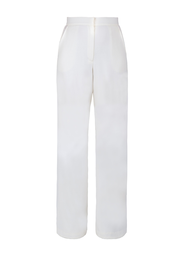 Pantaloni albi din lana cu talie inalta Bailey