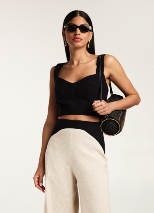 Corset  negru din bumbac texturat Doha