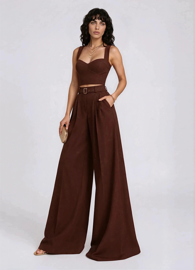 Set maro format din corset cu bretele si pantaloni palazzo Kassira