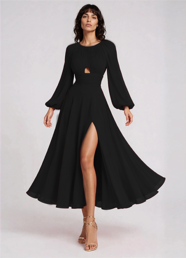 Rochie de seara neagra din matase cu drapaje si decupaje Kairi