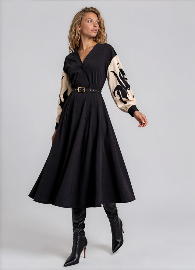 Lugano Dress Beige & Black