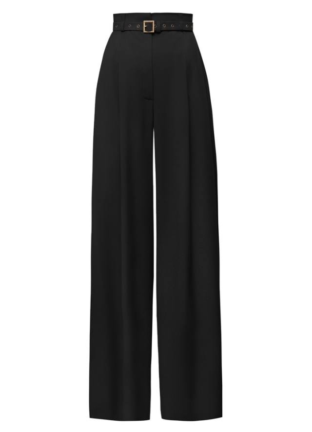 Pantaloni negri office cu talie inalta si curea Sable
