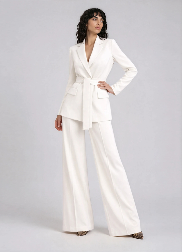 Set ivoire  format din sacou si pantaloni drepti cu pense si buzunare Terra