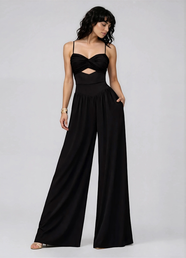 Salopeta cocktail lunga din matase neagra cu drapaje Zalea