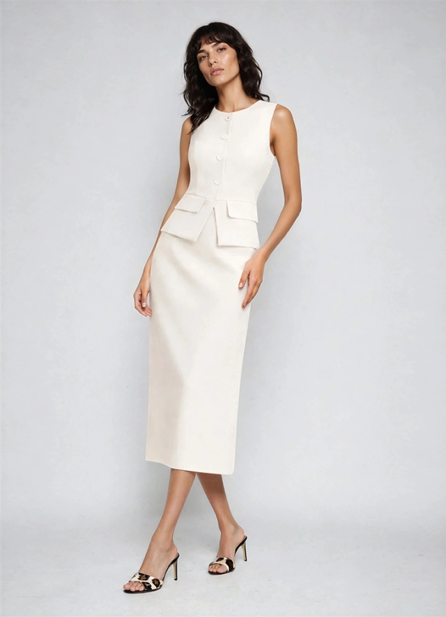 Set ivoire format din vesta si fusta midi Calira