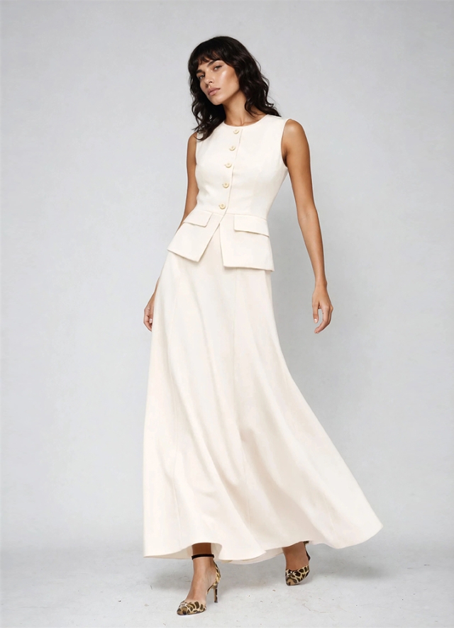 Set ivoire format din vesta si fusta lunga in clini Moss