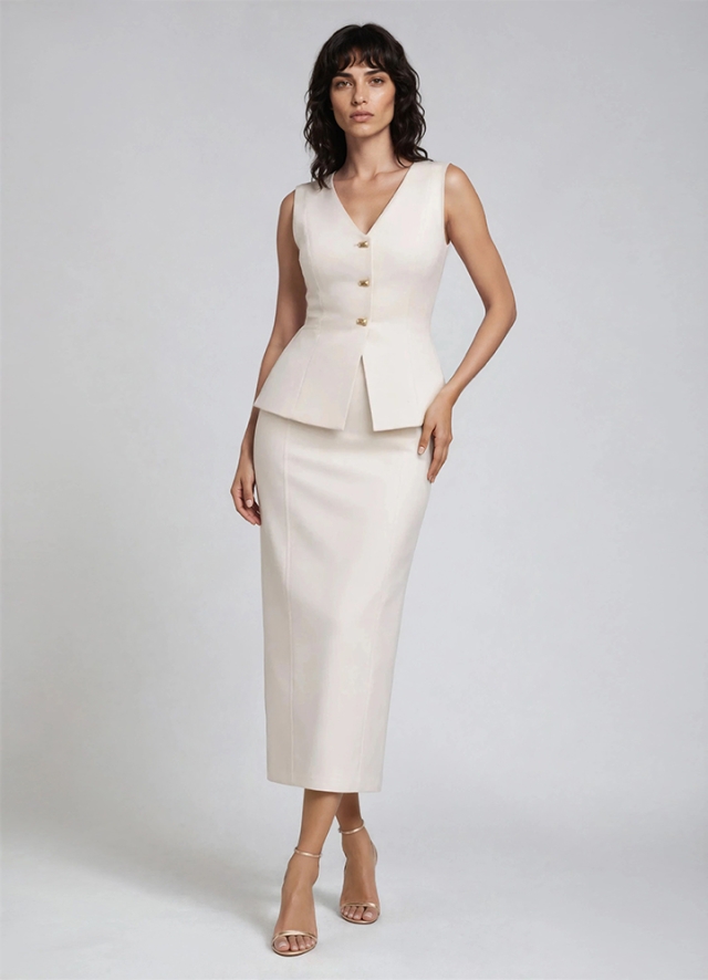 Set ivoire format din vesta si fusta midi Neriah