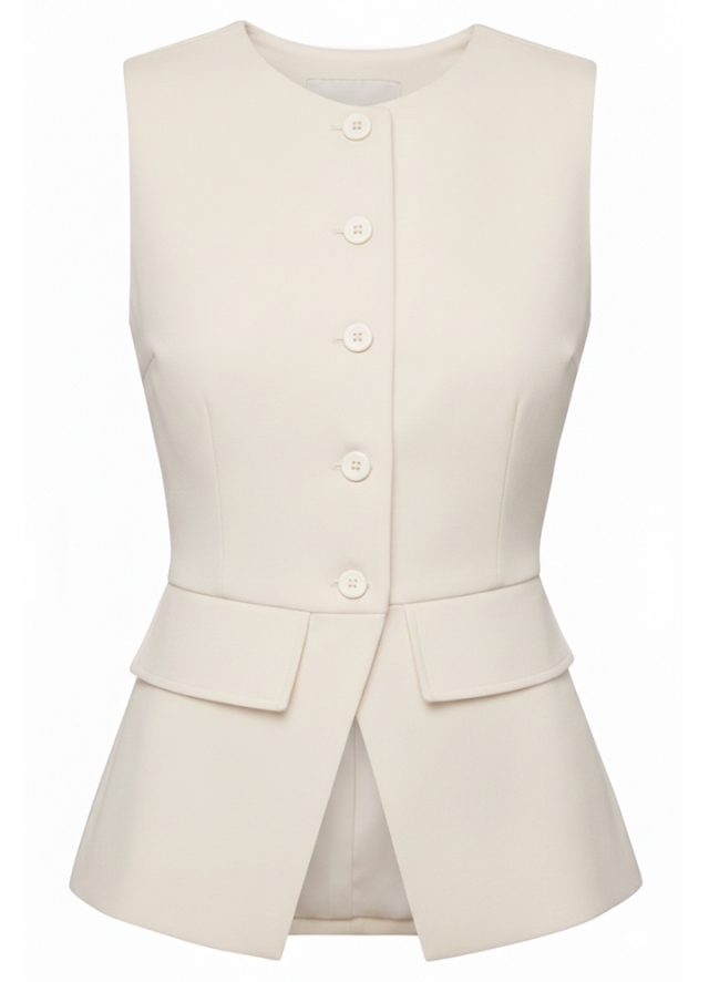 Vesta alb ivoire office cu buzunare aplicate Sansiro