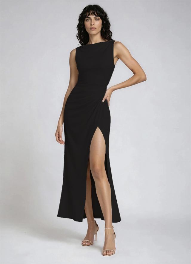 Rochie midi neagra din lyocell cu drapaje Whisper