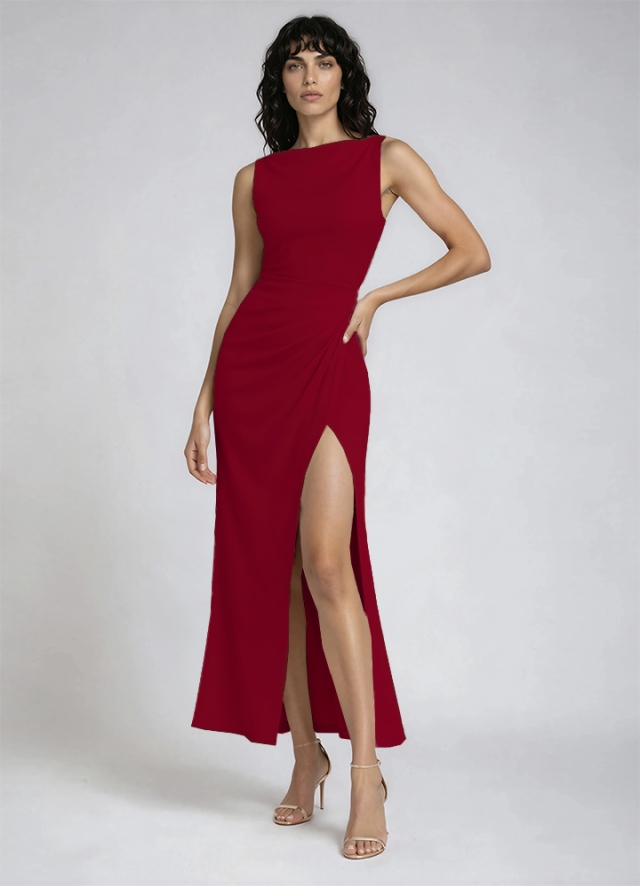 Rochie midi rosie din lyocell cu drapaje Whisper