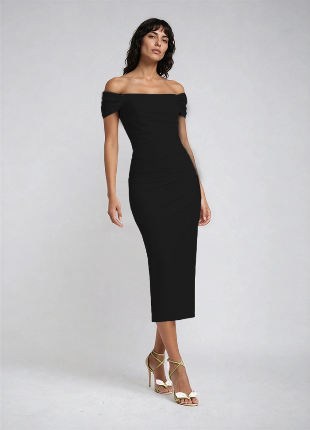 Rochie midi neagra din lyocell cu drapaje Zeya