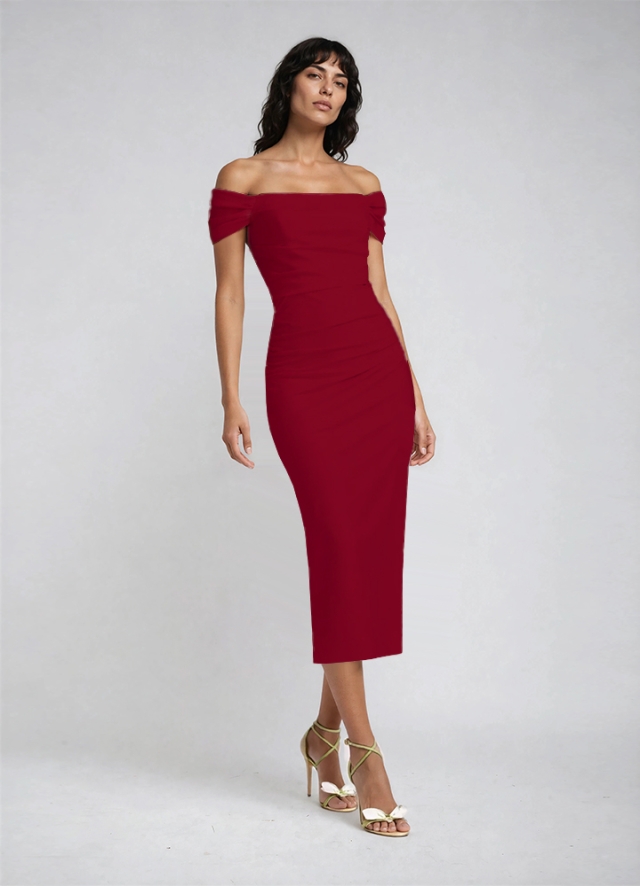 Rochie midi rosie din lyocell cu drapaje Zeya