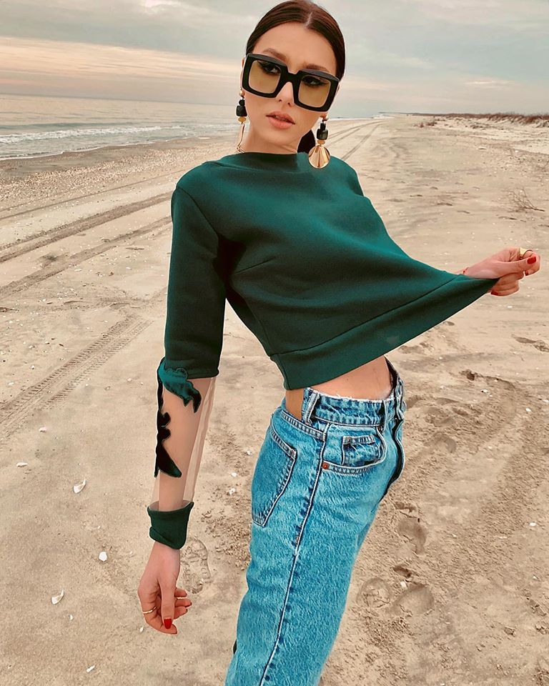 Luana Codreanu Wearing Canvas Crop Sweater